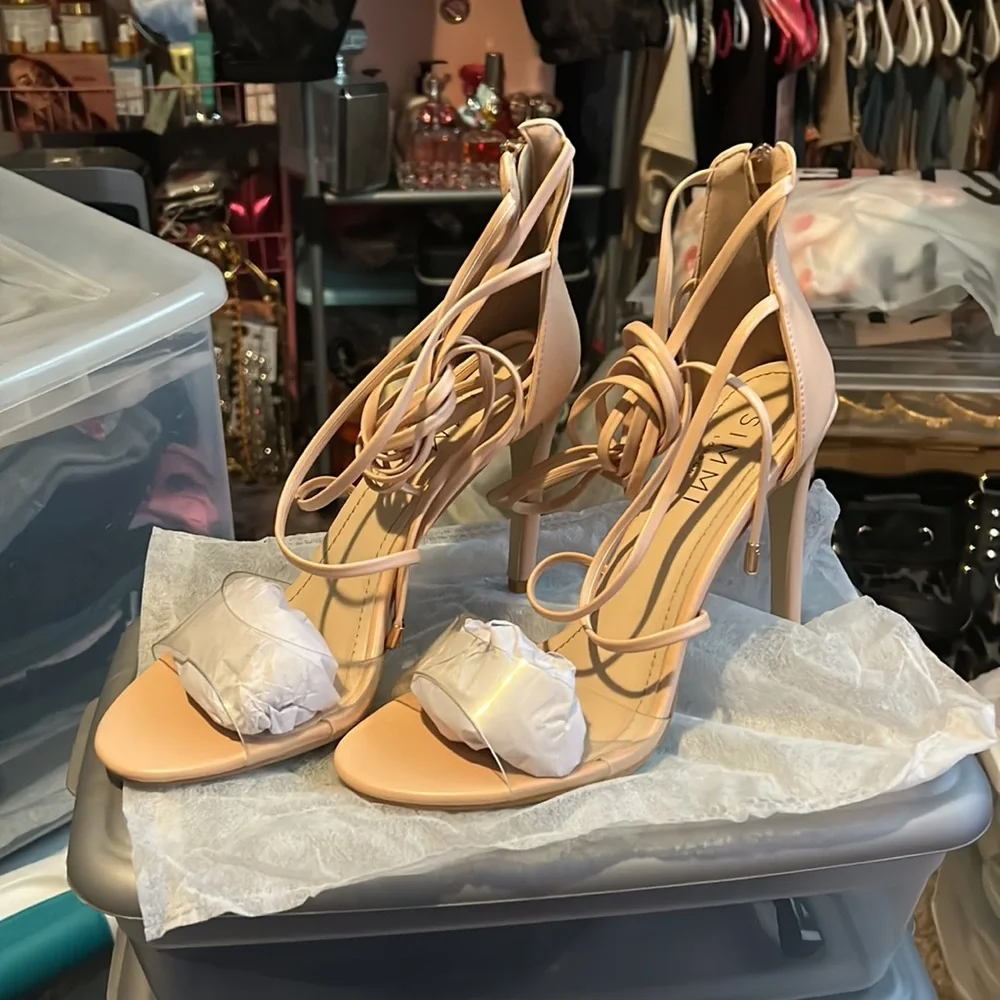 Beautiful nude lace up heels by Simmi London with clear strap size 10 EU 41 - Picture 3 of 4